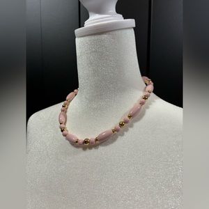 Single Strand Vintage Necklace Pink Beads Gold Spacers